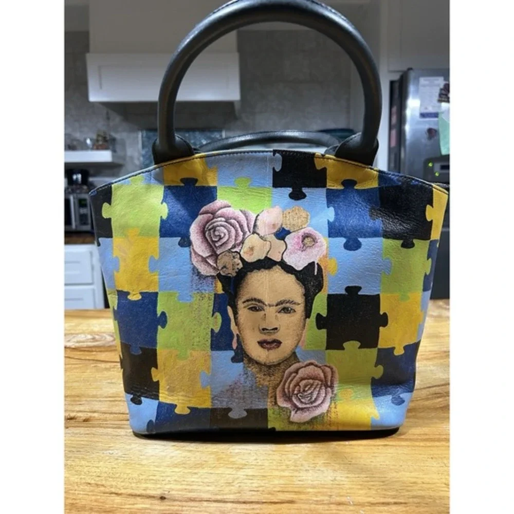 Prison Art Hand Tattooed Leather Purse‎ Handbag Domed Satchel Frieda Kahlo